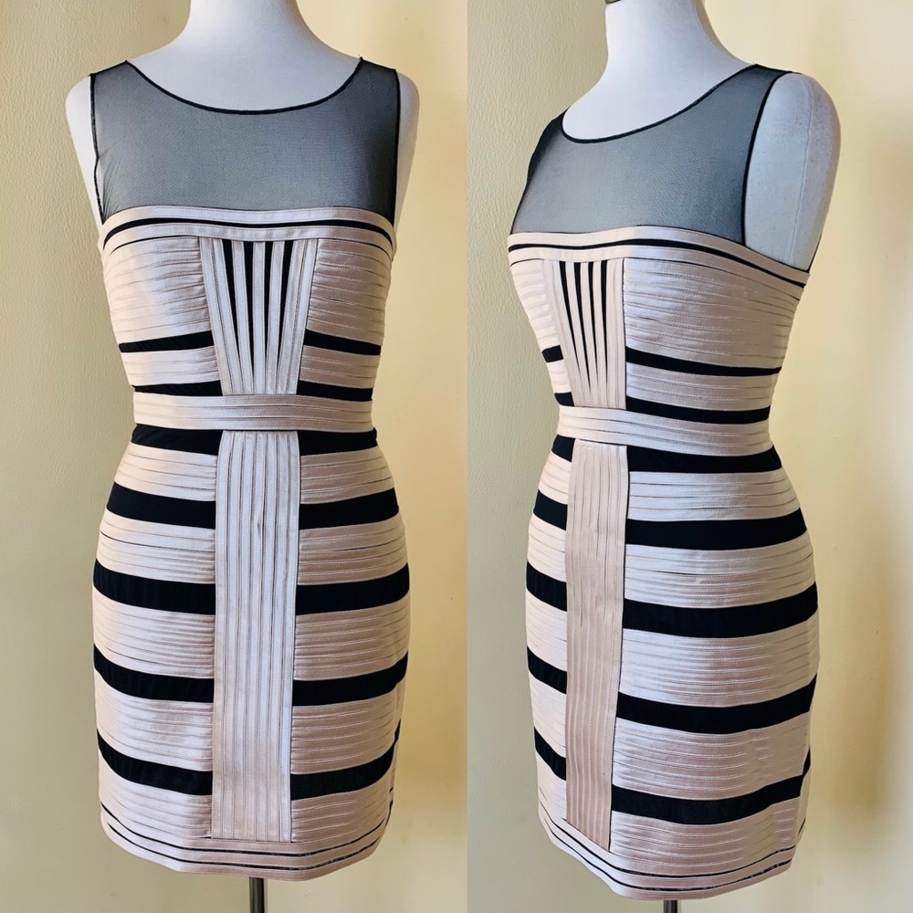 BCBGMaxAzria Mesh Illusion Satin Dress Size 8